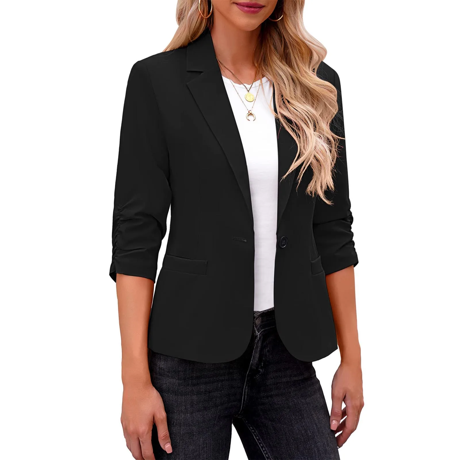 Elegancka damska kurtka kardigan Slim Fit z klapami w jednolitym kolorze Garnitur do pracy w biurze Casual Streetwear Płaszcz Lady Business Blazers