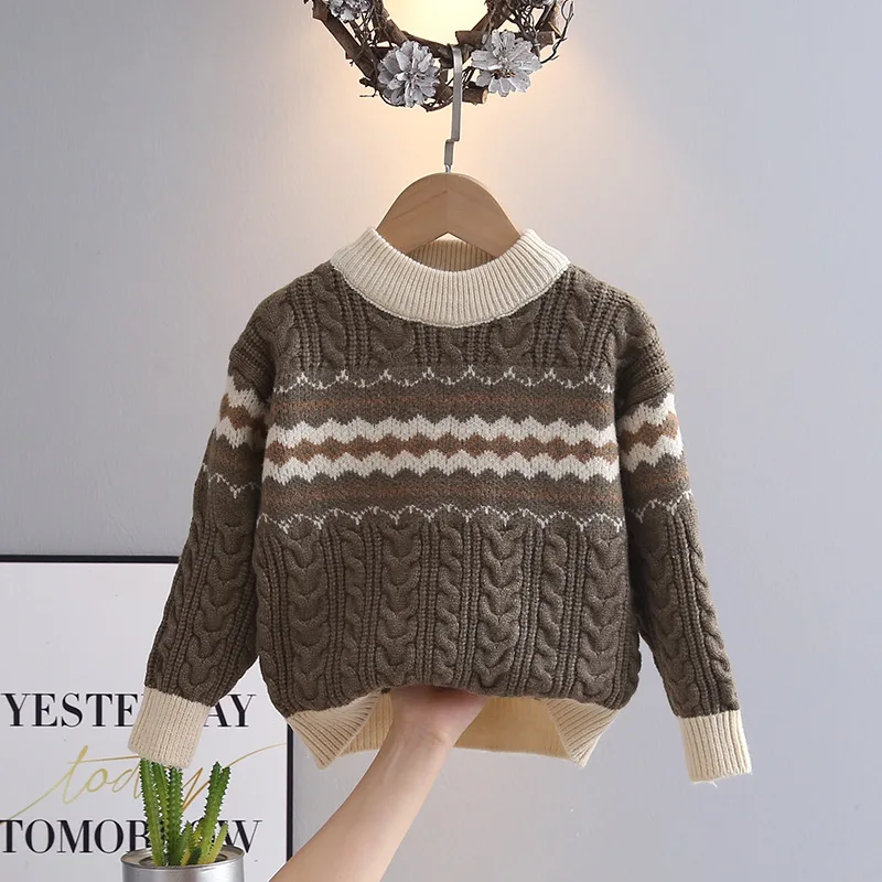 Boys Pullover Sweaters Spring Autumn 2025 Children Woolen Jersey Outerwear Tops For Baby Clothing Kids Knitted Sweater Teenagers