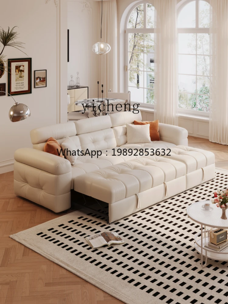 ZK Sofa Bed Dual-Use Living Room Straight Row Multifunctional Foldable Cream Wind Cat Scratching Cloth Retractable Function Sofa