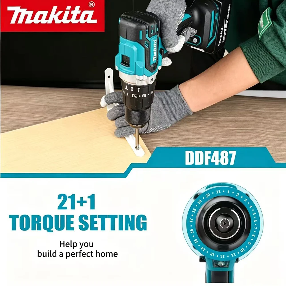 Makita DDF487RTJX Cordless Drill Driver 18V, 13mm Chuck Lithium‑Ion Drilling Tool,  Battery & Charger Included