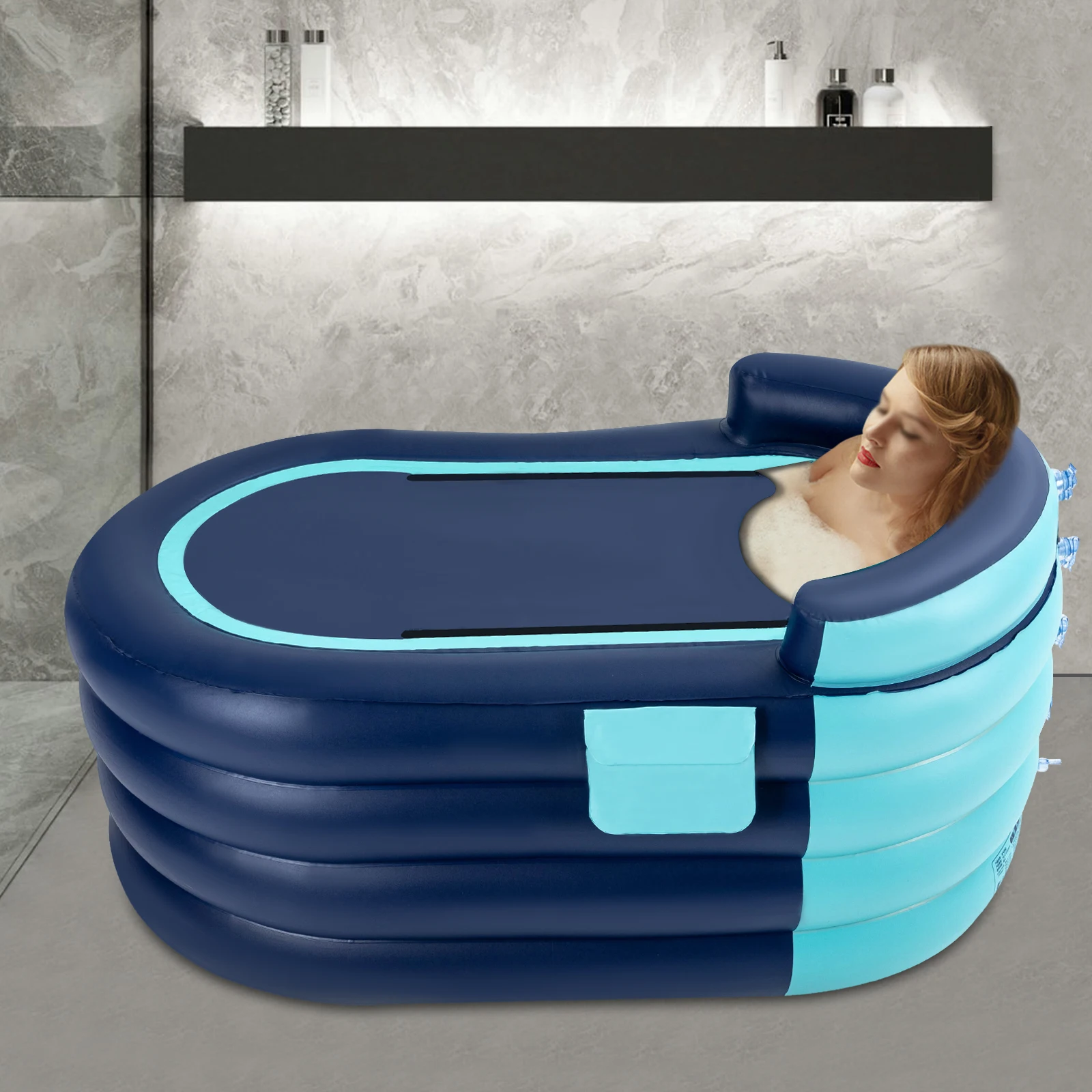 Inflatable Adult Bathtub With Wireless Electric Air Pump,Suitable For Hot Water Bath & Ice Bath Blue