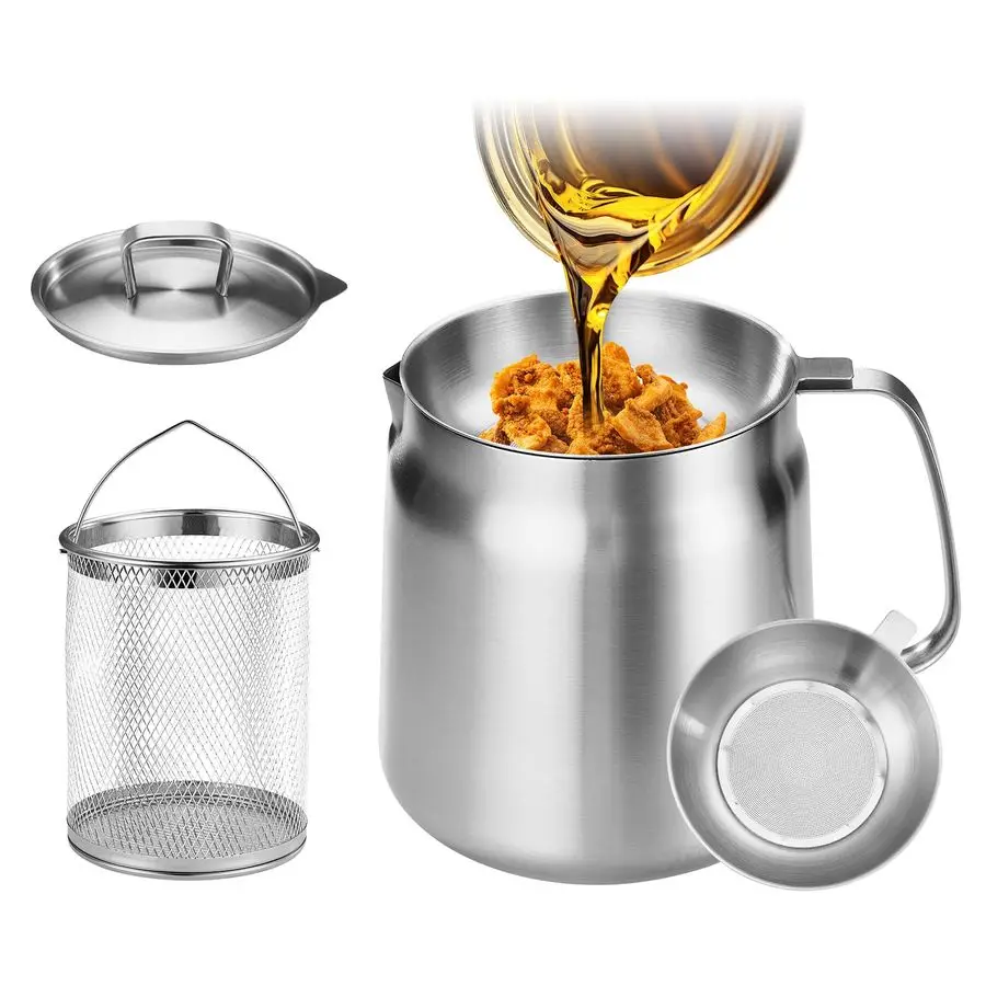 

304 Stainless Steel Deep Fryer Pot with Basket amp Strainer, Large Capacity Bacon Grease Container for Kitchen,Frying, Cooking,