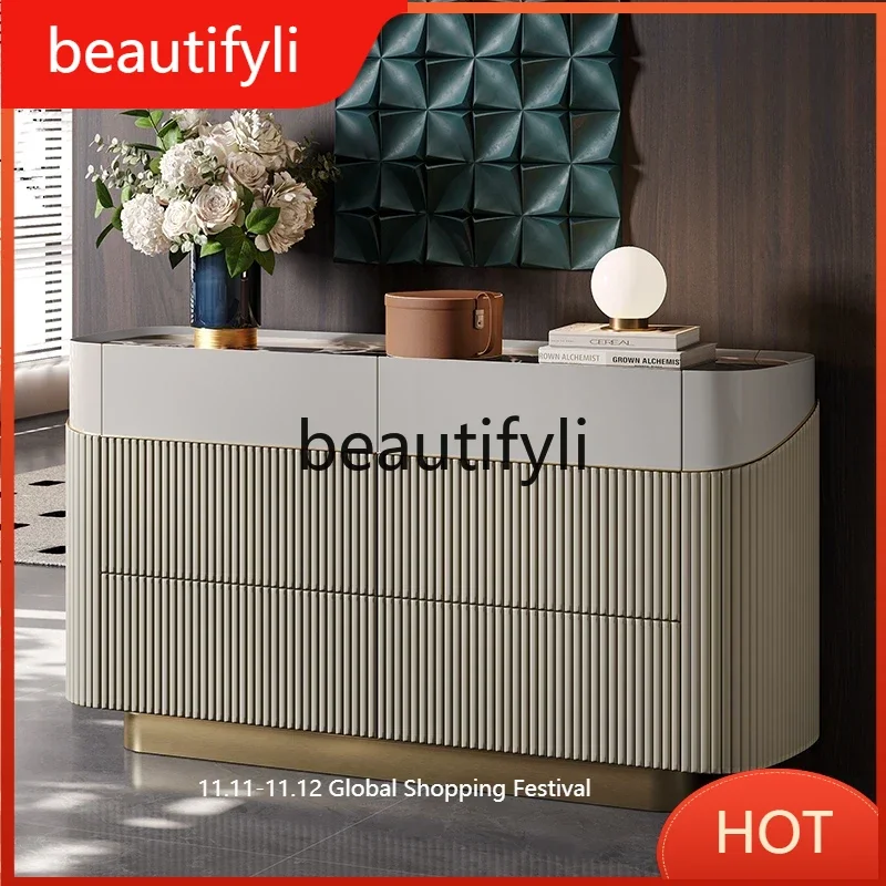 

Light luxury six-bucket cabinet marble high-grade paint TV cabinet storage cabinet D80