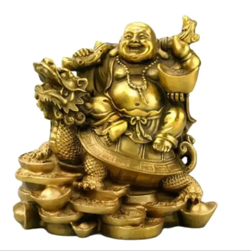 Brass Buddha Maitreya Buddha statue ornament, Dragon Turtle Laughing Buddha home and office decoration, car interior gifts