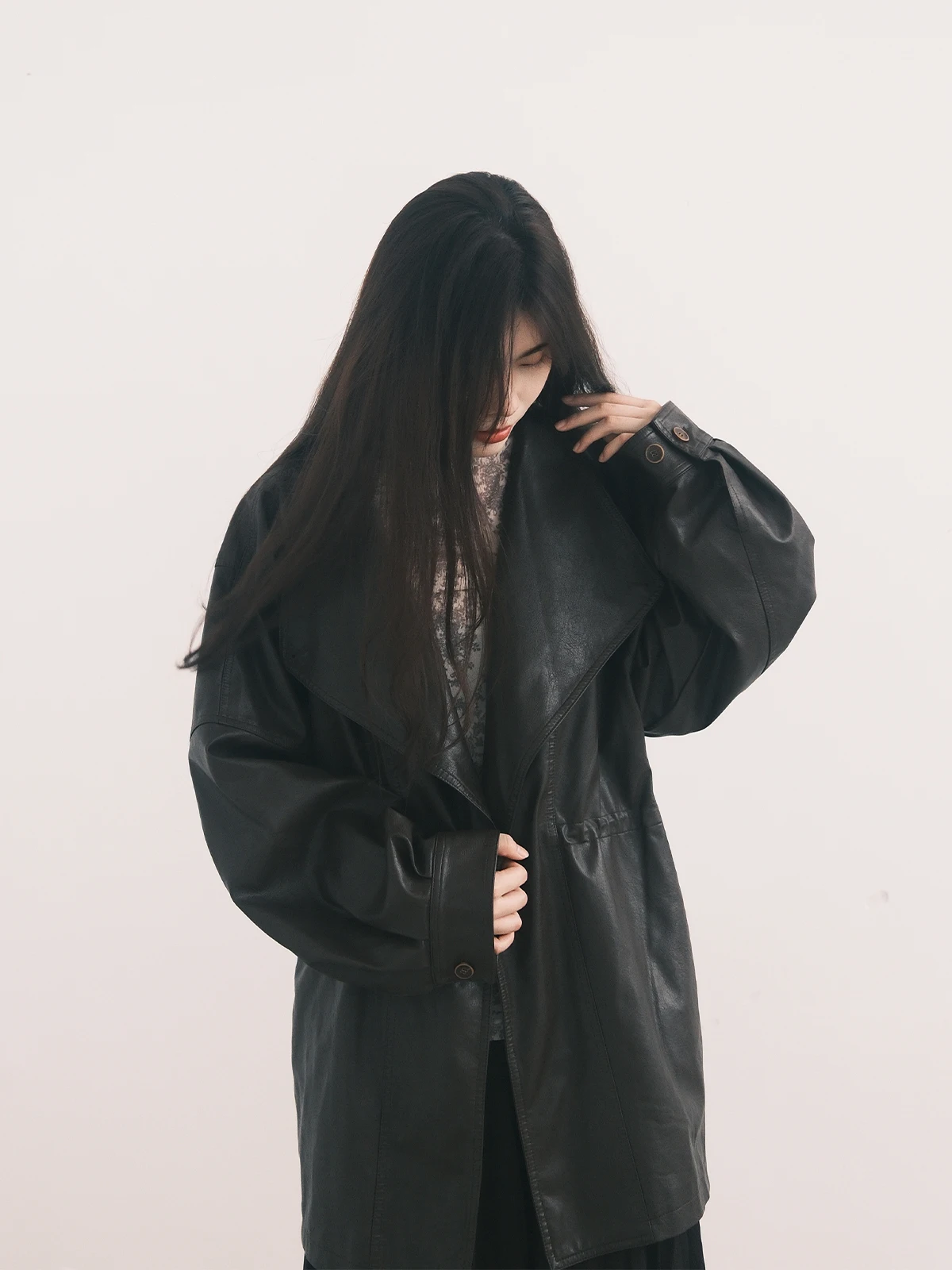 Cappotto Lungo in Pelle PU di Alta Qualità, Stile Cool Street, con Vita Stretta, Novità Autunnale, Capospalla Femminile alla Moda