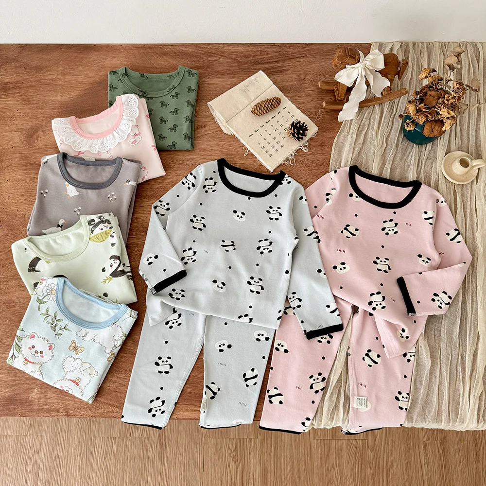 

Детский комплект термобелья на флисовой подкладке, хлопковые пижамы с длинными рукавами для девочек и мальчиков, осенне-зимняя ультра домашняя одежда, домашняя одежда для сна 90-160