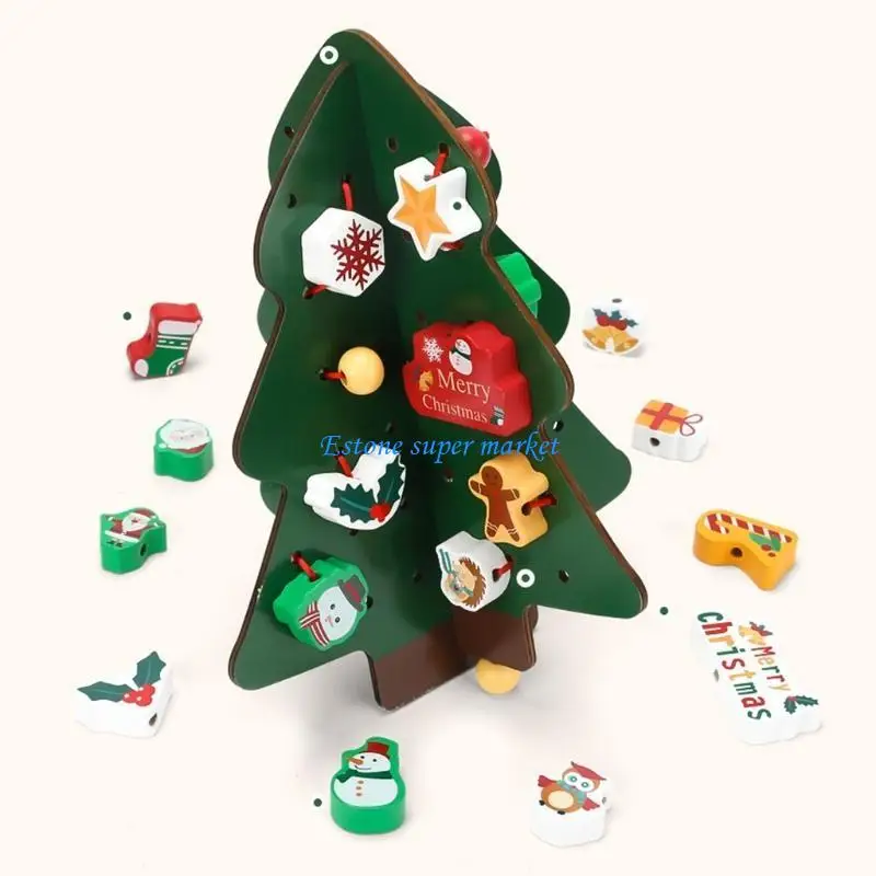 090b木製ビーズトイ学習スタッキングおもちゃ親子インタラクティブなおもちゃクリスマス装飾