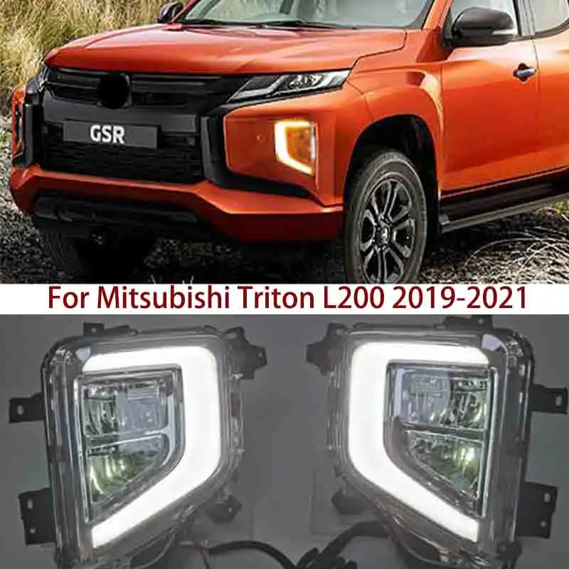 For Mitsubishi Triton L200 2019 2020 2021 Left / Right Fog Lamp LED DRL Car White Daytime Running Lights Yellow Turn Signal Lamp