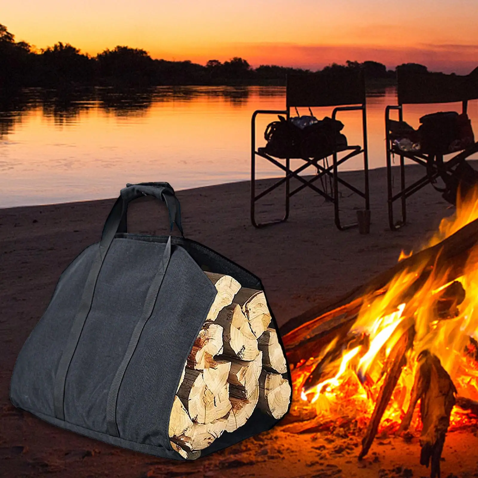 Large Fire Tote Bag Fireplace Wood Stove Accessories Foldable Heavy Duty Firewood Carrier Bag for Picnics Outdoor Home Indoor