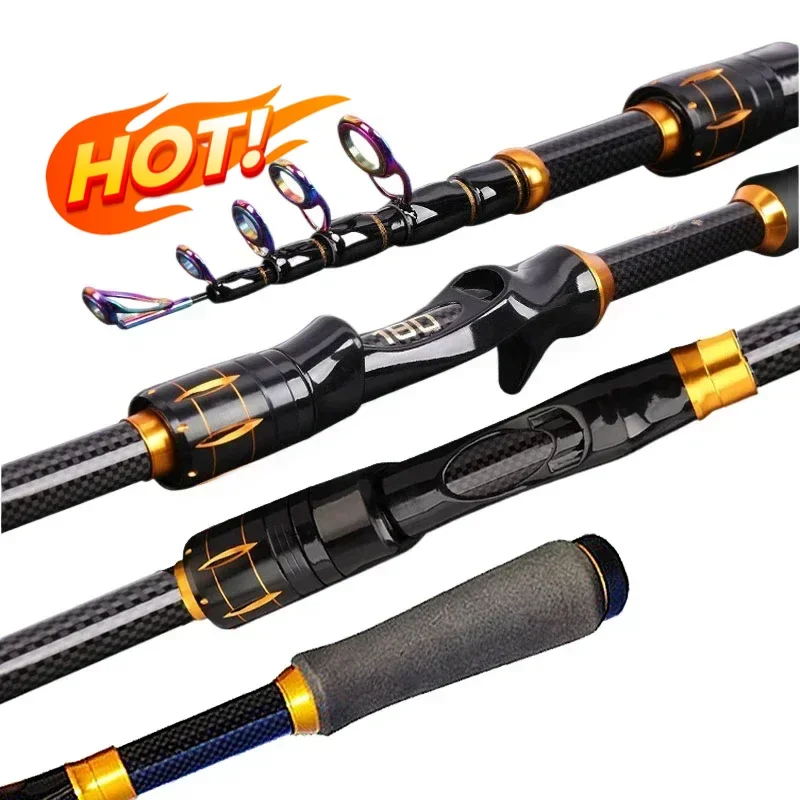 Portable Retractable Rod, Carbon Upturned Fishing , Handle Straight HandleTwoWheel Base Multi-water Area Applicable Transport