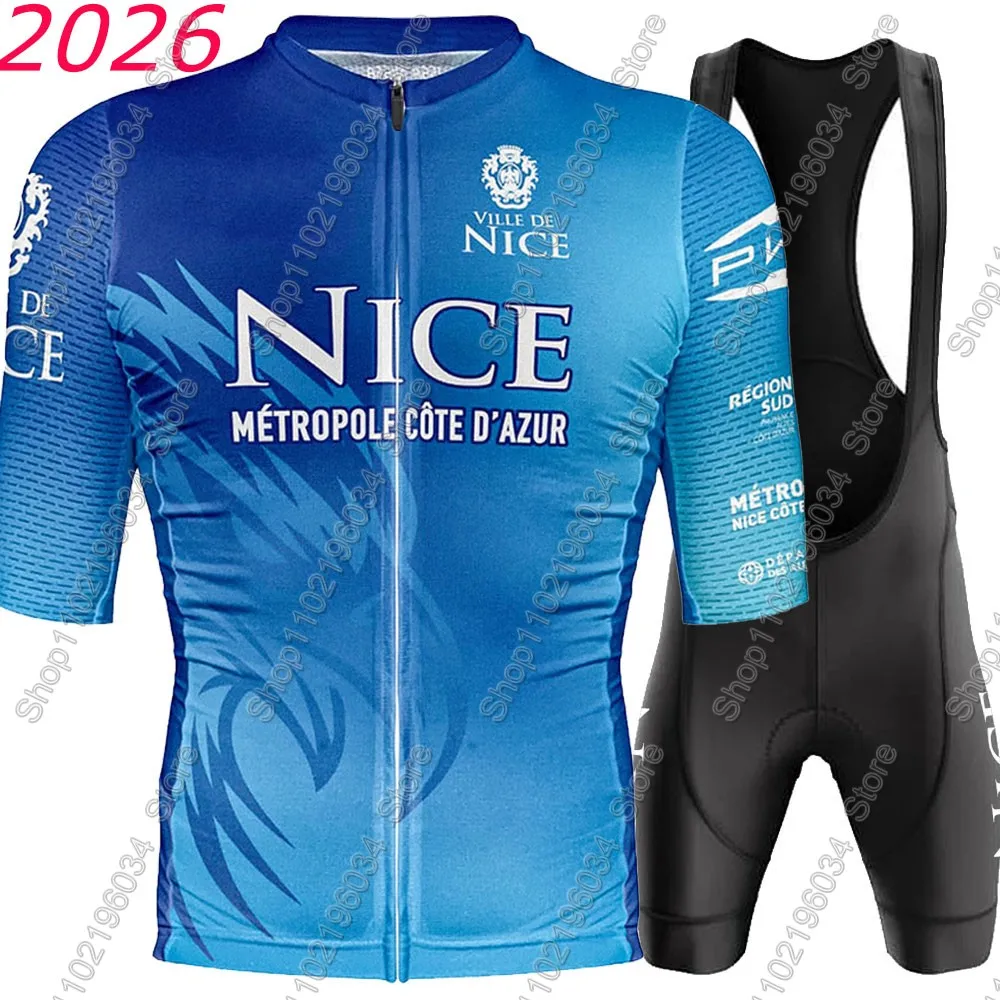 

2026 Nice Metropole Cote d'Azur Cycling jersey Blue France Clothing Men Short Sleeve Kit Road bike Shirt Bicycle Bib Shorts Ropa
