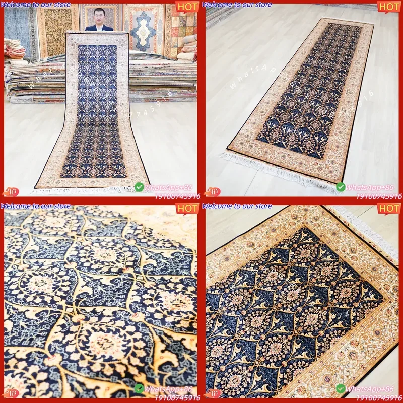 CECertificate 3x10ft Persian Design Handmade Spun Silk Washable Prayer Home Travel Carpets and Rugs