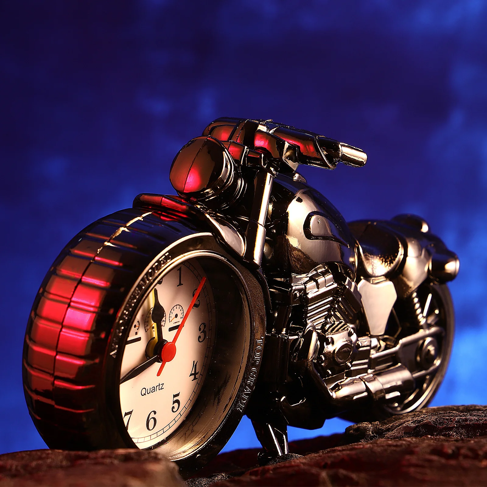 

Motorbike Shape Clock Random Wheel Color Premium Desktop Alarm for Home Office Dorm Decorative Kids Room Living Space Table