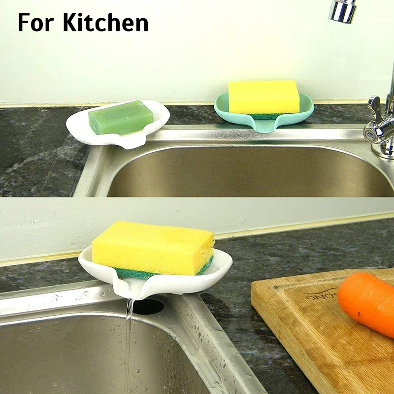 kitchen soap tray Silicone Soap Dish Holder Self Draining Non-slip Soap Tray Bathroom Kitchen Draining Rack Dish Storage Tray