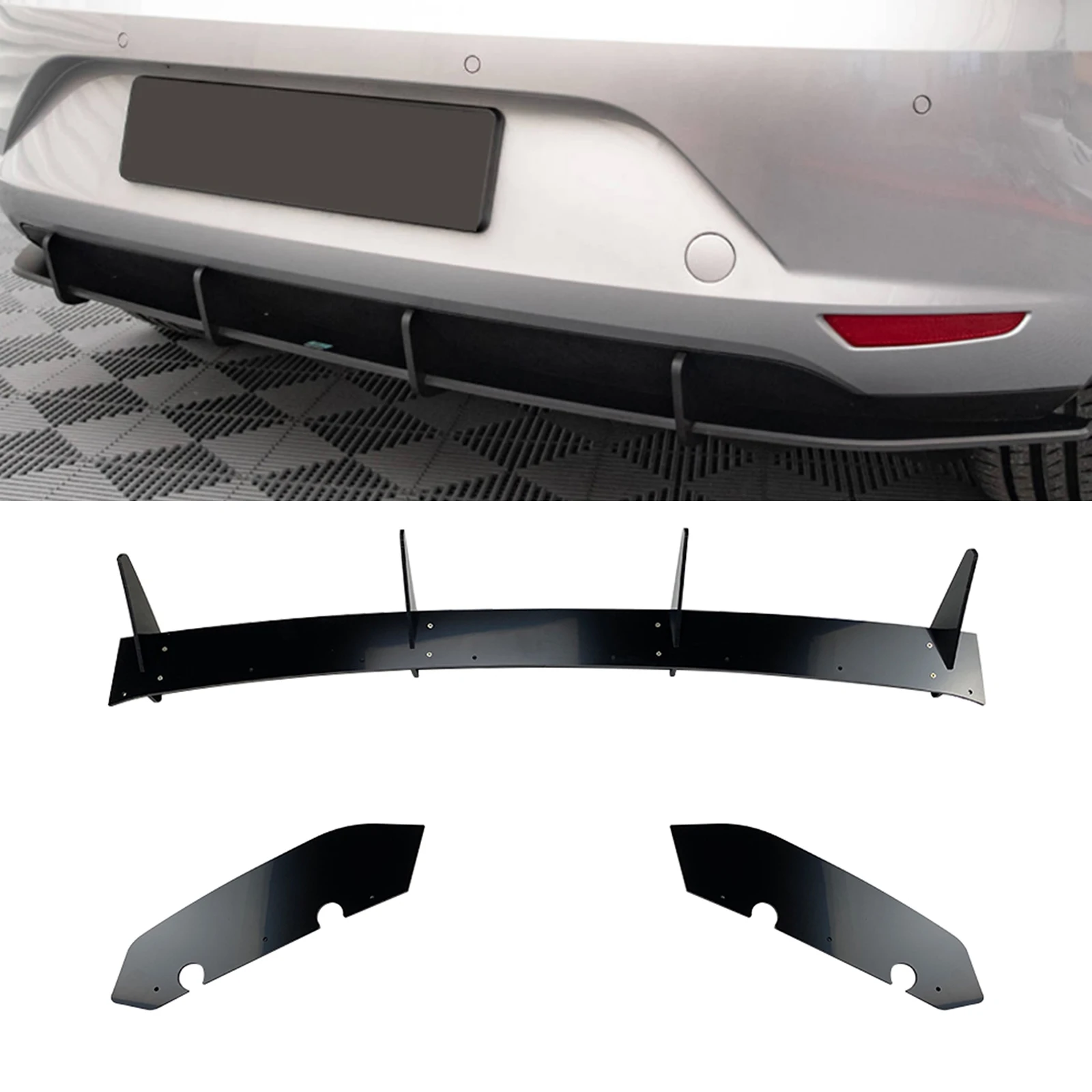 

For Seat Leon Hatchback MK3 2013 2014 2015 2016 Black Rear Bumper Diffuser Splitter Lip Car Boot Spoiler Plate Canard Bracket