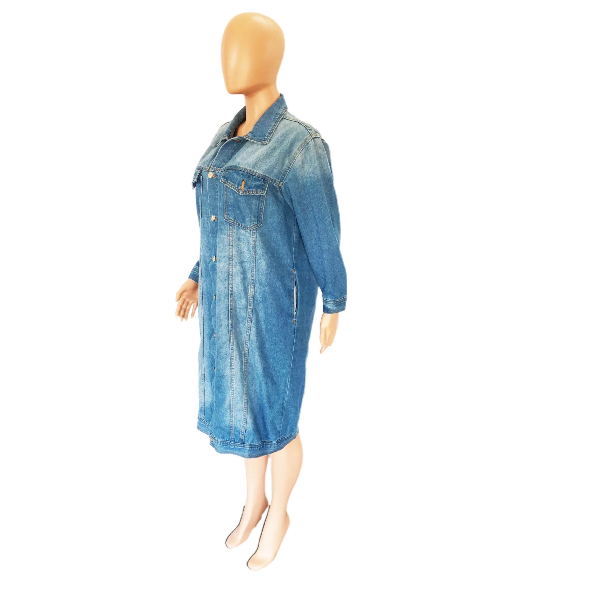 Women's Long Sleeved Denim Trench Coat, Fashionable Cardigan