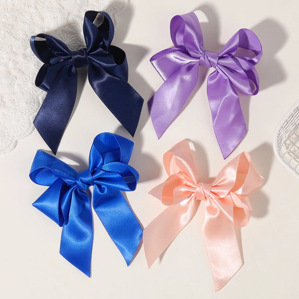 2 Stück/Set Kinder-Haarspangen Einfarbige Schleifenclips für Mädchen Zarte Bandschleifen Haarnadeln Kinder-Haaraccessoires – Detail 1