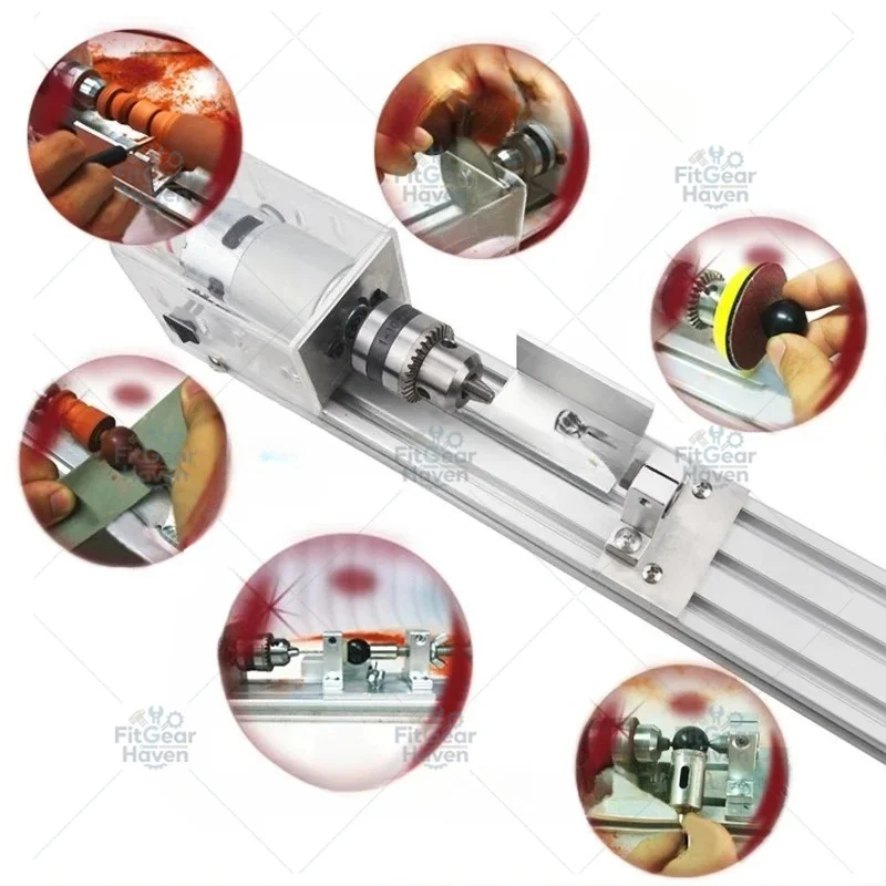 Miniature Wood Lathe 12-24VDC DIY Woodworking Buddha Beads Lathe Grinding & Polishing Tool