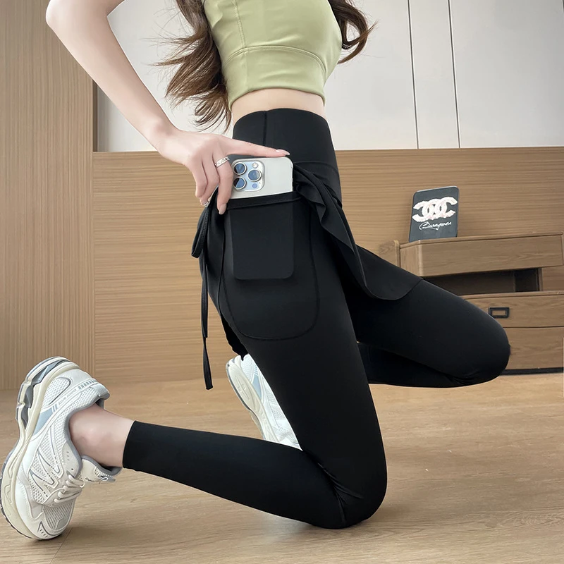 Women Skirted Yoga Leggings Gym Pilates Daily Outdoor 2026 Spring Summer Fake Two Piece High Waist Tummy Control Butt Lift Slim