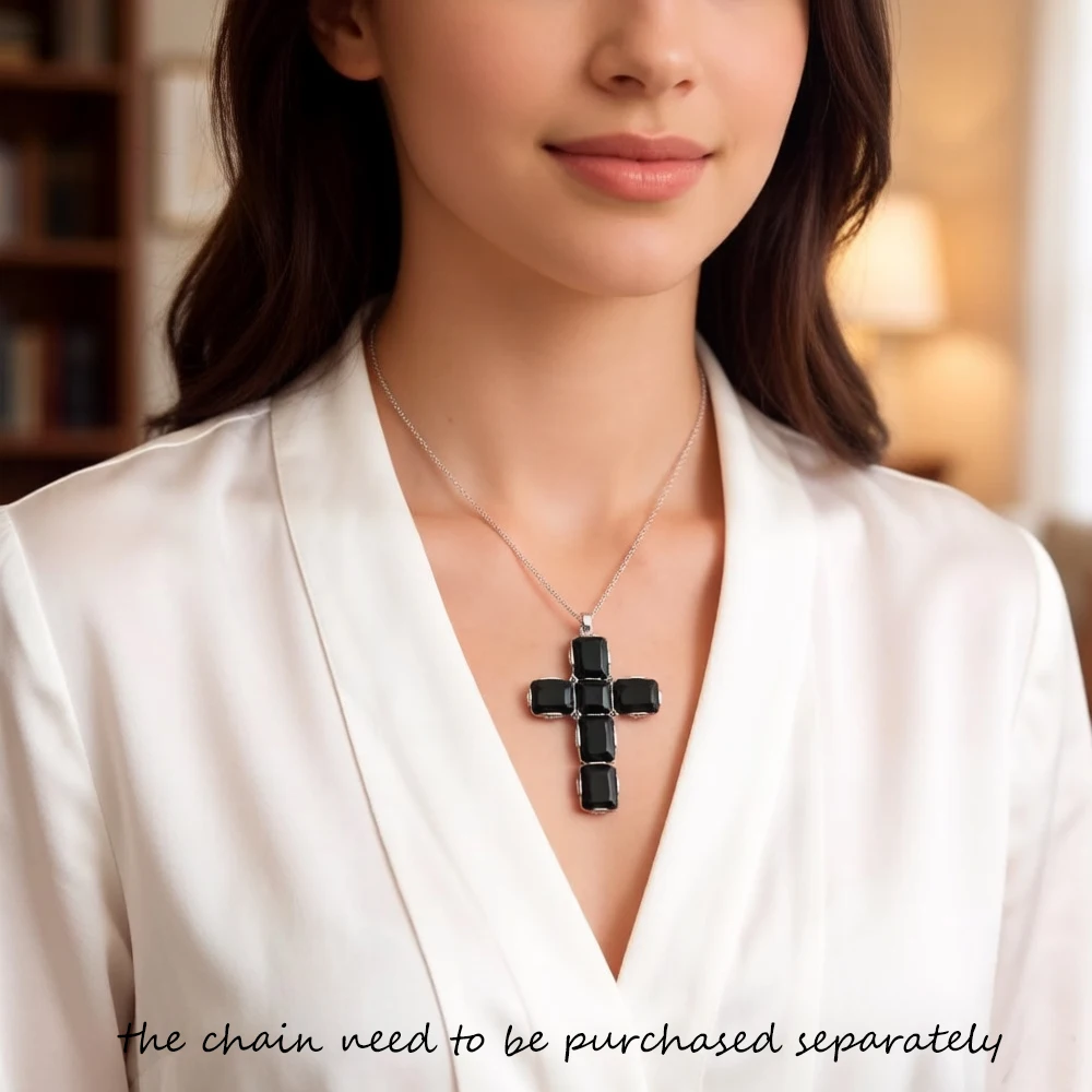 Zeitloser Kreuz-Anhänger mit schwarzem Zirkon, brandneues 925er-Sterlingsilber, Schmuckzubehör, Vitnage-Geschenk für Frauen – Detail 5