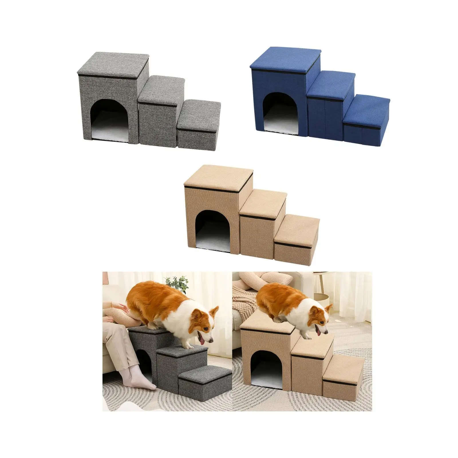 Foldable Pet Stairs High Beds Cat Stairs Ladder Comfortable Anti Slip Dog Ramp Cat Dog Steps for Small Dogs and Cats or Pets