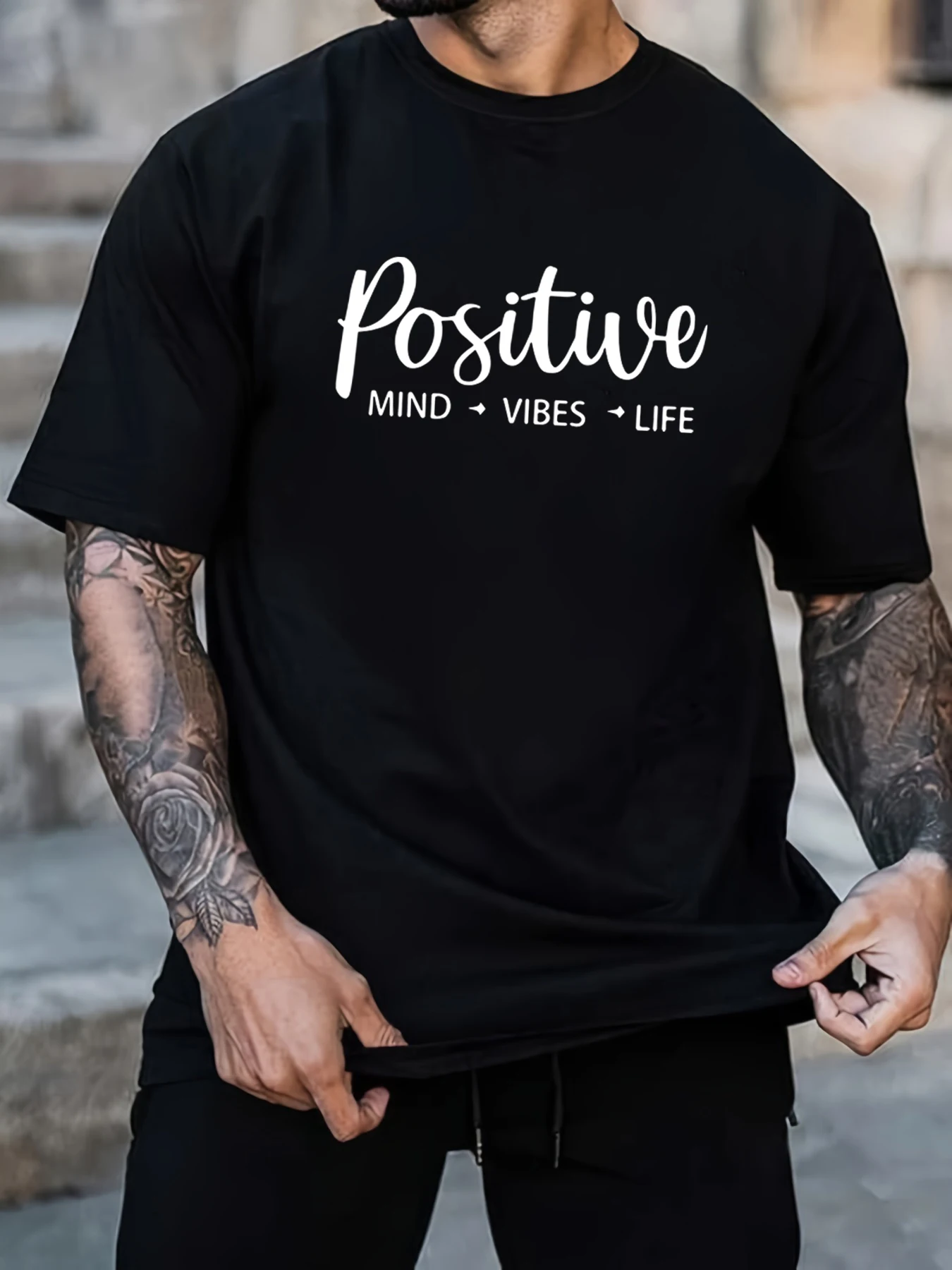 

Tees For Men Positive Print T Shirt Casual Short Sleeve Tshirt For Summer Spring Fall Tops As Gifts Cotton Fashion Streetwear