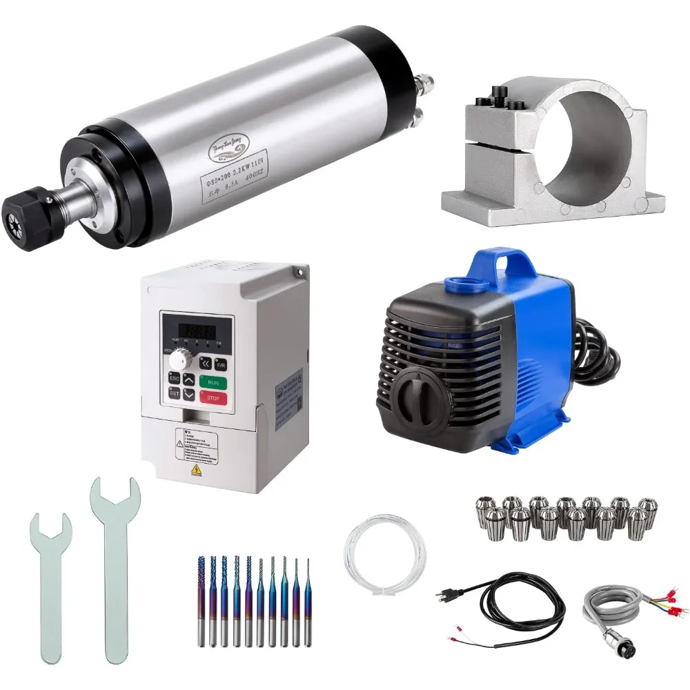 

CNC Spindle Motor Kits, 110V 2.2KW 80mm Water Cooled Spindle Motor CNC motor +110V 2.2KW VFD+Clamp Mount