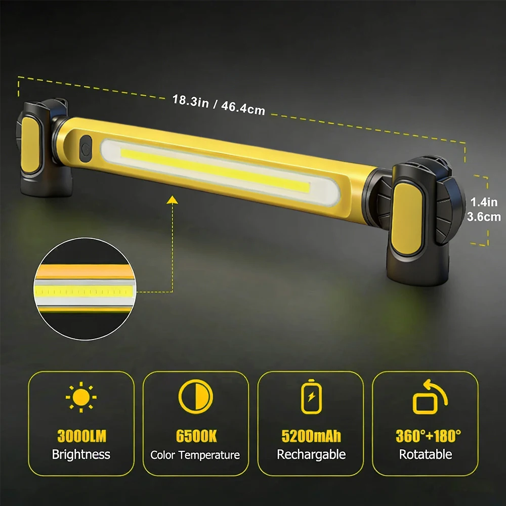 

Super Bright Magnetic Work Light Built-in 5200mAh Rechargeable Battery Underhood Work Lamp Bar For Car Repair Outdoor lighting