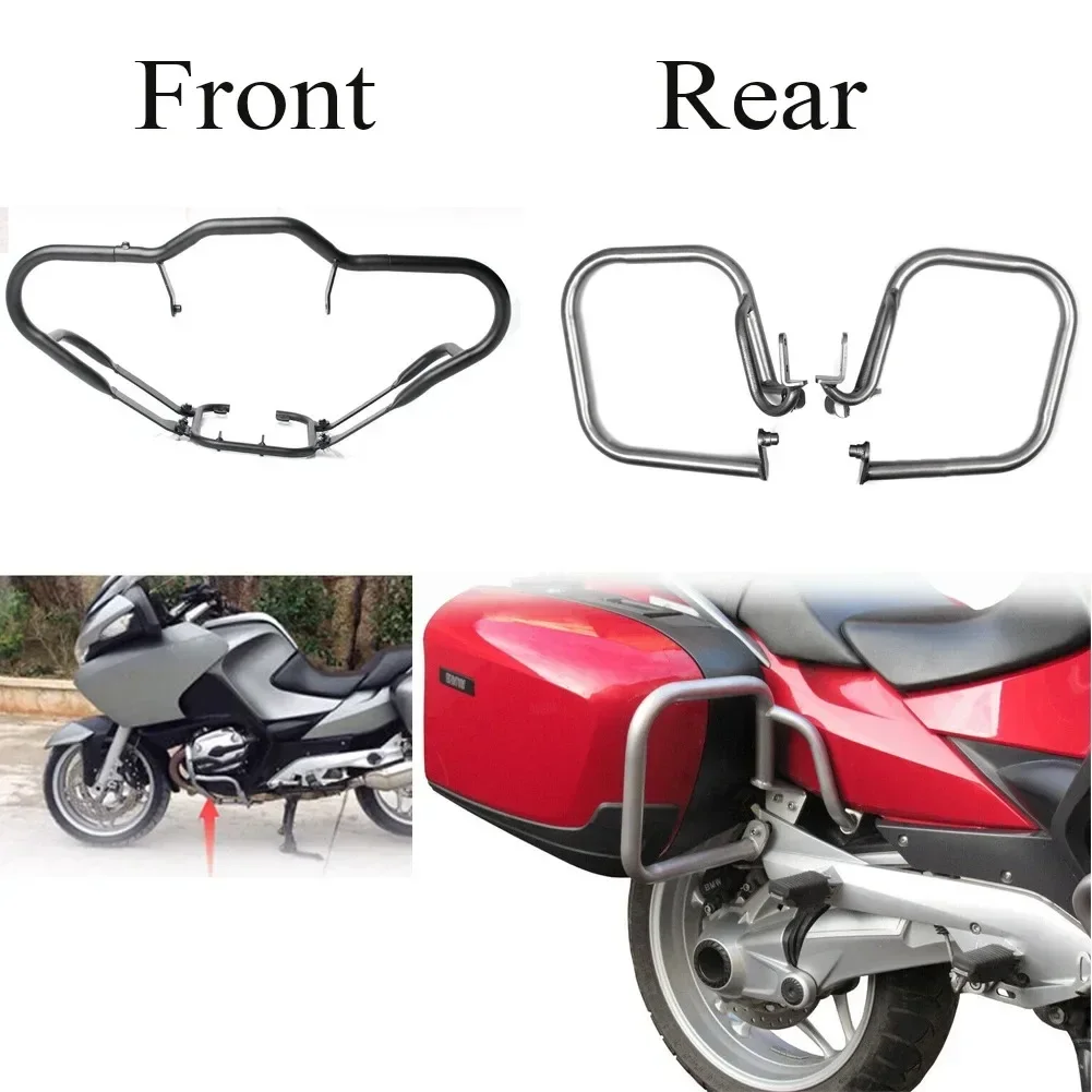 New Motorcycle Front Rear Engine Guard Crash Bar Protection For BMW R1200RT 2005 2006 2007 2008 2009 2010 2011 2012 2013 Silver