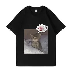 Cat Thinking Things Meme T-shirt Funny Cat Meme Graphic T Shirts Men Women's Casual Oversized O-Neck T-shirts Short Sleeve Male