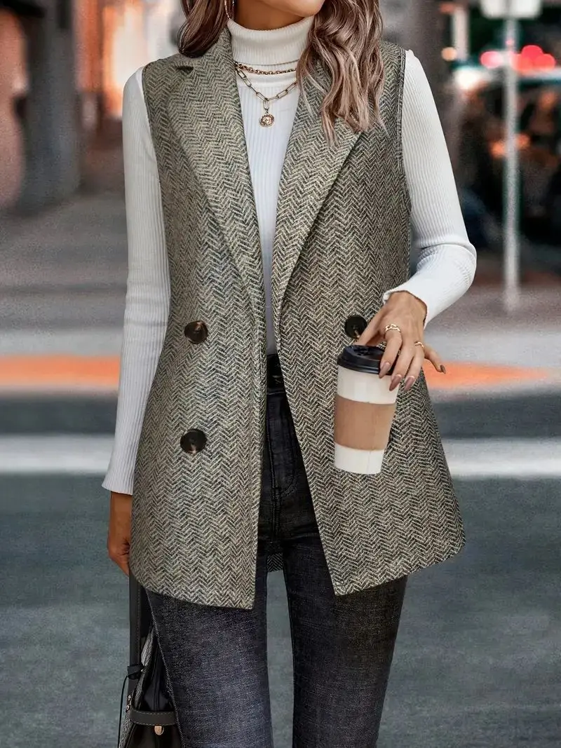 

2026 Elegant Coat Autumn and Winter Sleeveless Vest Knitted Fashion Suit Women's Clothing High-End Jacket