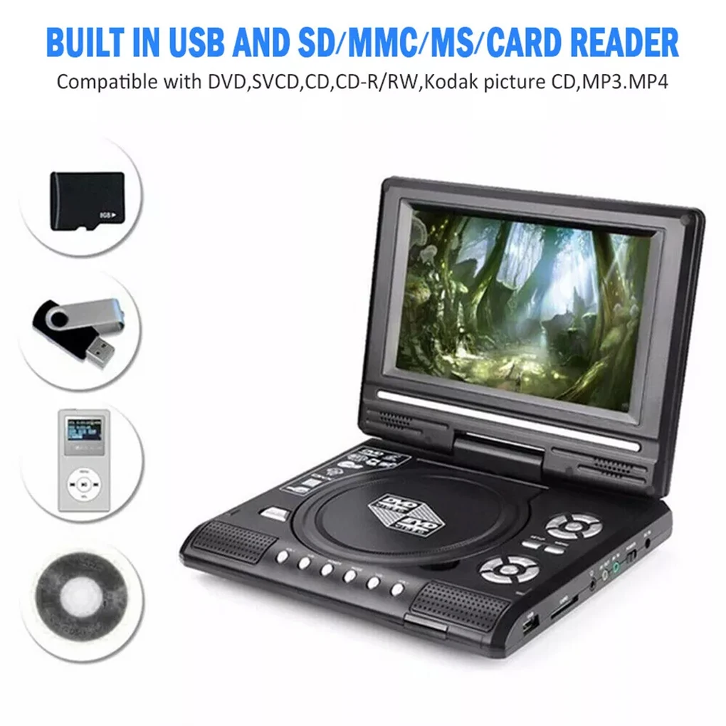 مشغل DVD صغير 7.8 بوصة سطح المكتب الرقمي الذكي TV CD مشغلات الأقراص التحكم عن بعد المحمولة السفر 270 °   شاشة قابلة للدوران