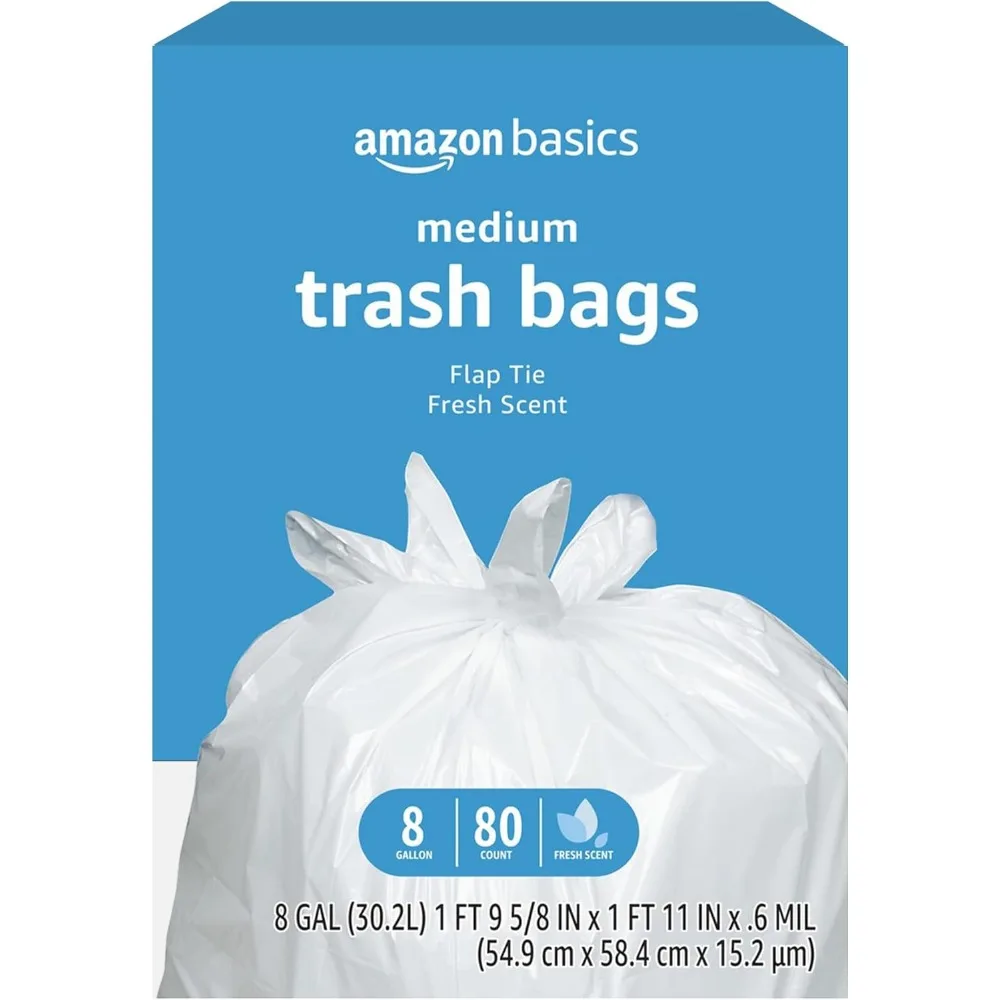 

8 Gallon Flap Tie Trash Bags, 80 Count Fresh Scent - Durable & Odor Control