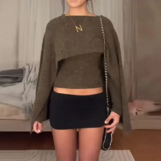 

Fashion Elegant Cape Knitted Sweater Round Neck Classic Versatile Simple Top Trendy Autumn Women's Knitted Sweater