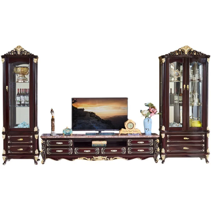 

European wine cabinet villa luxury living room solid wood furniture red sandalwood classical carved foyer decorative