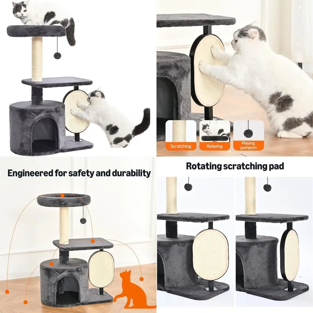 

Прочная стальная лежанка для кошек со съемной когтеточкой, 15.7 x 11.8 x 32.1, серая