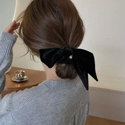 Nieuwe Vintage Fluwelen Strik Scrunchie Konijn Knoop Haartouw Lint Elastische Paardenstaart Houder Haarband Effen Haaraccessoires Winter