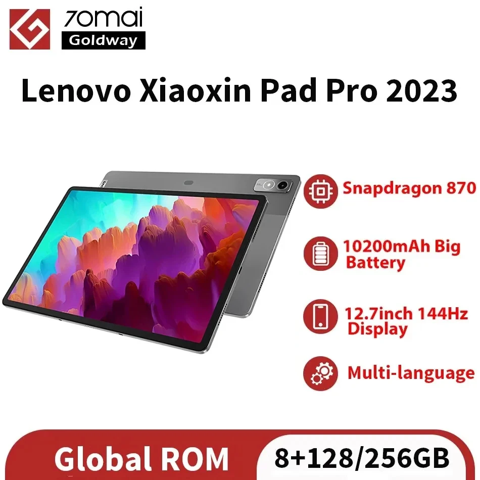 ROM globale Lenovo Xiaoxin Pad Pro 2023 Tablet 8GB 128GB 256GB Snapdragon 870 12.7 "144Hz Schermo 8MP 13MP Fotocamera 10200mAh Batteria