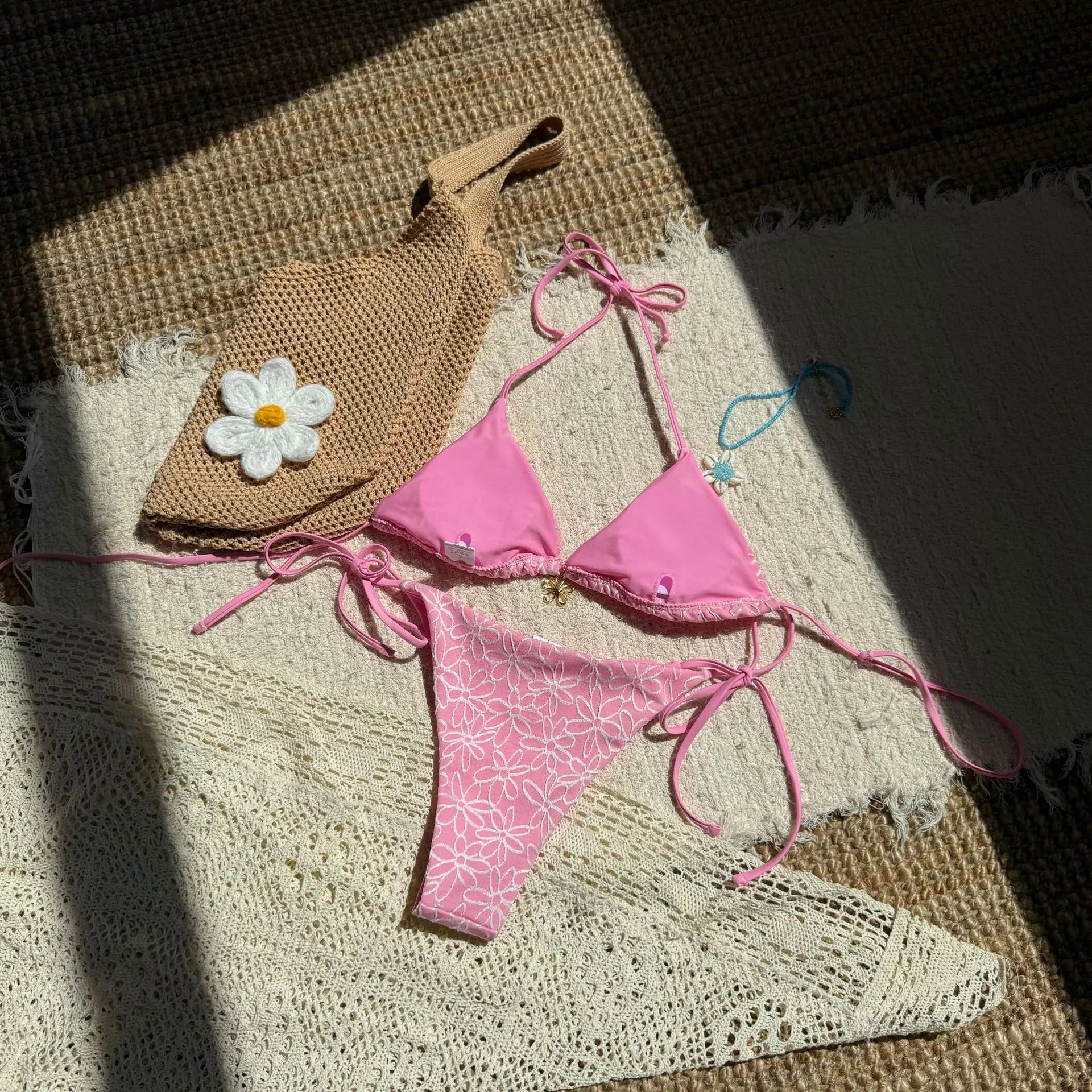 sexy flower pattern micro bikinis sets two pieces swimsuit halter tie thong swimsuit Swimwear Biquini conjunto de bikini tankini