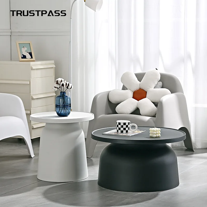 Round Plastic Coffee Table, Small Apartment, Light Luxury, Modern Simple Tea Table, Living Room, Household Side Table