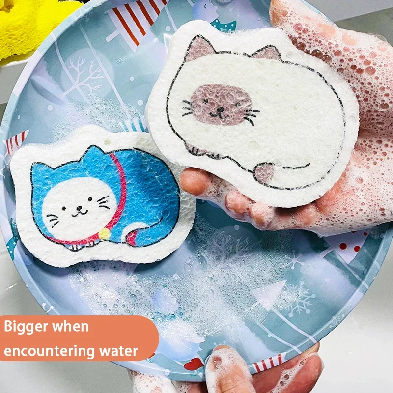 Cartoon Dish Cloths Pot Wipe Cleaning Tools Kitchen Dishwashing Sponge Cleaning Sponges Scouring Pad Compressed Wood Pulp Sponge