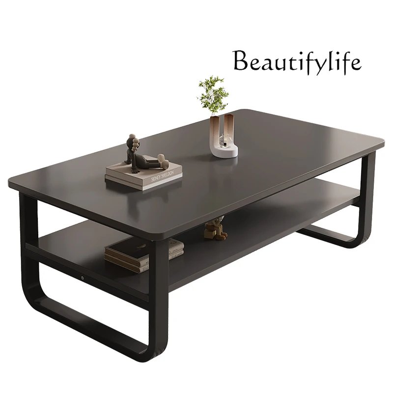 Light luxury coffee table living room household small apartment double-layer bold steel frame balcony designer fashion tea table