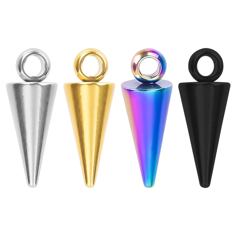 20pcs Mix Pointed Cone Pendants Jewelry Making Supplies Rainbow/Black/Silver/Gold Color Stainless Steel Charm Bulk DIY Earrings