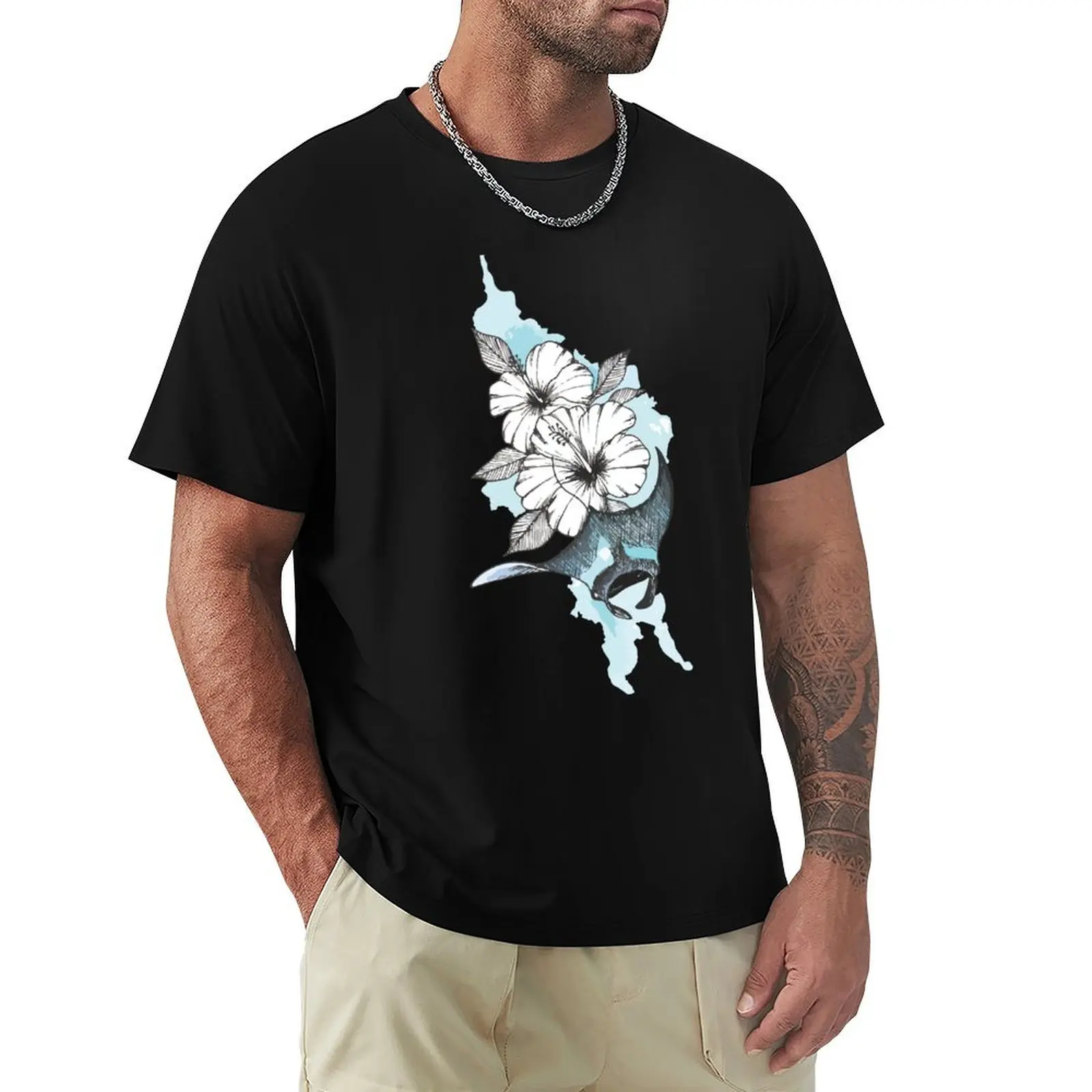 Manta Ray With Flowers | Manta and Hibiscus T-Shirt customizeds korean fashion anime clothes funnys mens vintage t shirts