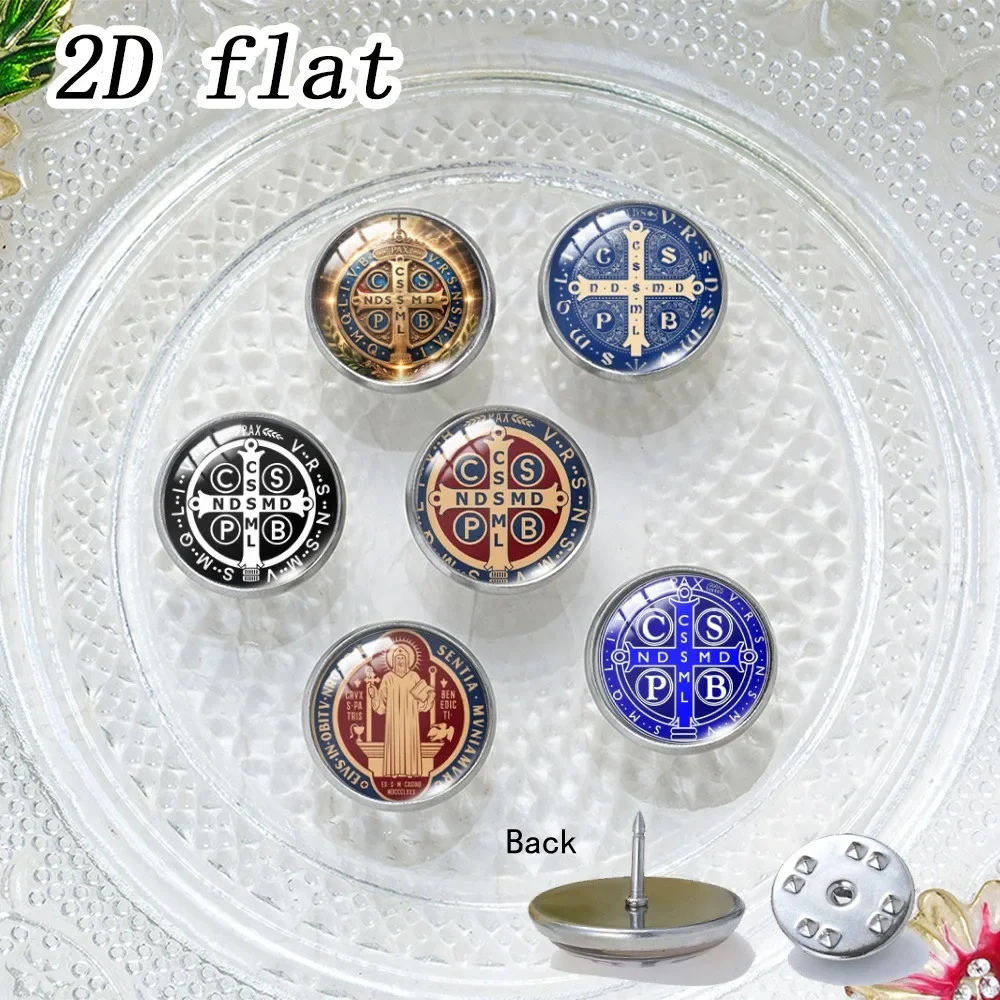 6-20Pcs St Benedict Medal Lapel Pin Set for Bag, 2D Flat Glass Brooch, Catholic Protection Gift, Clothes Backpack Decor Souvenir
