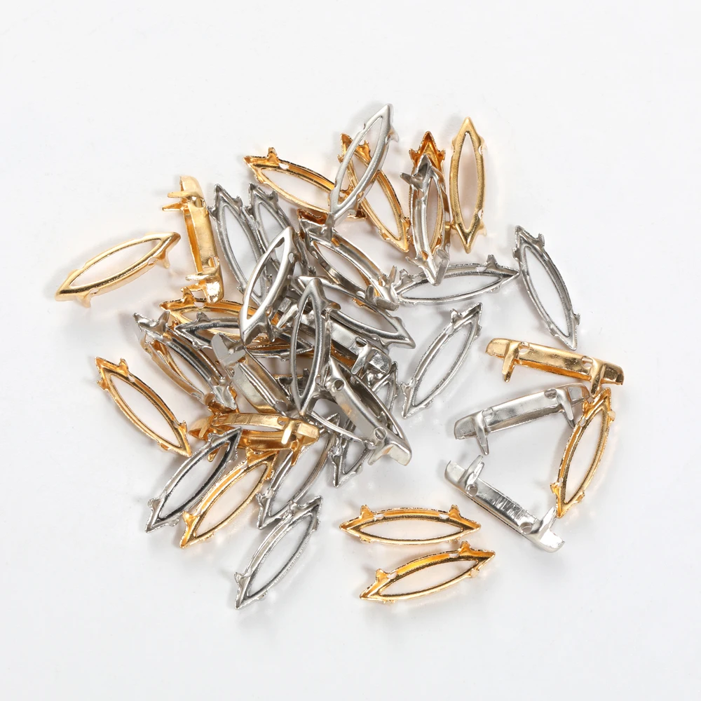 4x15mm Navette Frame For Rhinestones Hollow Out Golden Claws Thicken Copper Material For Sewing Claws Stones Base Container