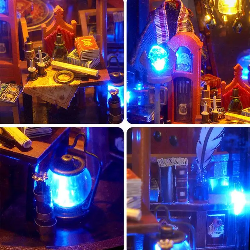 Kit De Construção De Casa Em Miniatura Com Luzes LED, Pequena Decoração De Estante, Conjunto De Casa De Boneca