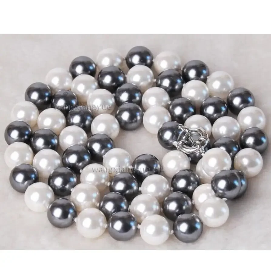 

Fashion jewelry stunning round 8mm shell pearl white black pearl necklace 18inch