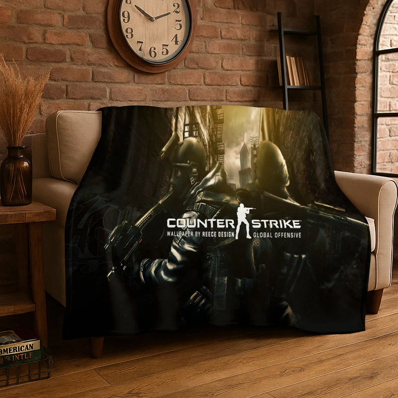 Counter Strike CS GO Game Gamer Flannel Blanket Soft Warm Throw Blanket for Bedroom Living Room Bed Travel Camping Picnic Gift
