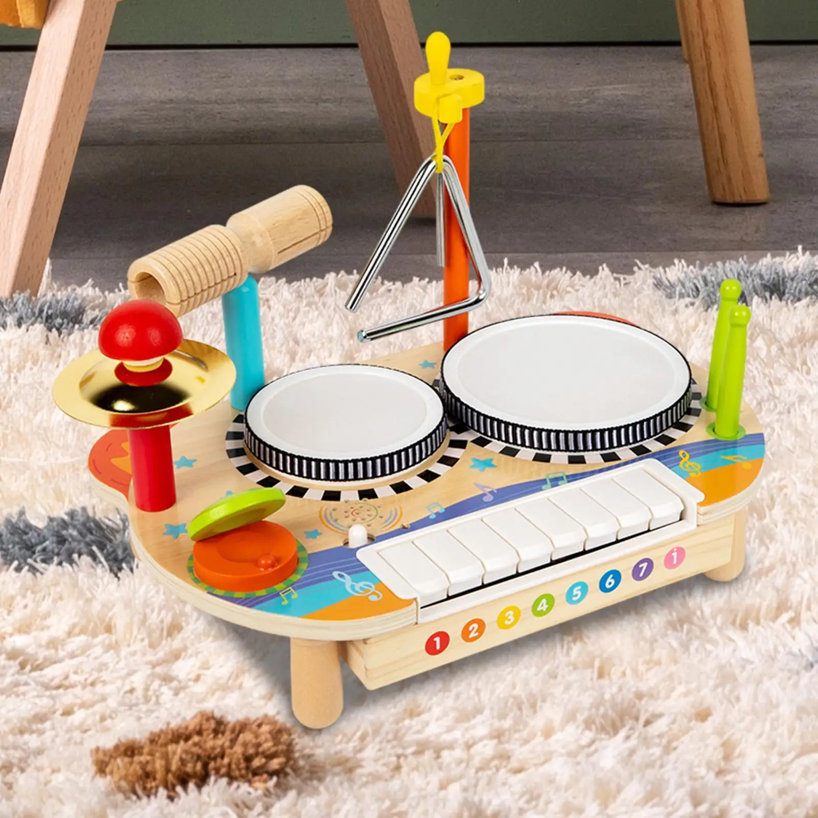 Kids Drum Set Sensory Toy Creativity Coordination Preschool Musical Instrument